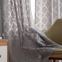 HLC.ME Sheer Curtains Lattice Burnout Sheer Grommet Curtain Panels - Grey - Set Of 2