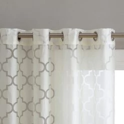 HLC.ME Sheer Curtains Lattice Burnout Sheer Grommet Curtain Panels - Ivory - Set Of 2