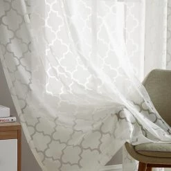 HLC.ME Sheer Curtains Lattice Burnout Sheer Grommet Curtain Panels - Ivory - Set Of 2