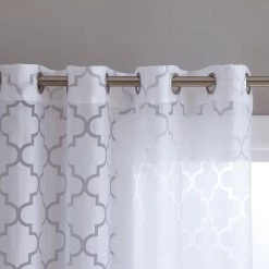 HLC.ME Sheer Curtains Lattice Burnout Sheer Grommet Curtain Panels - White - Set Of 2