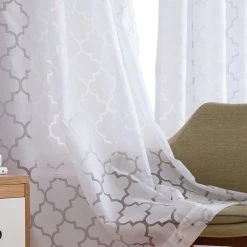 HLC.ME Sheer Curtains Lattice Burnout Sheer Grommet Curtain Panels - White - Set Of 2