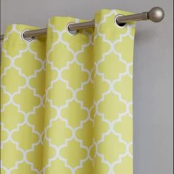 HLC.ME Lattice Print Blackout Grommet Curtain Panels - Bright Yellow - Set Of 2 Blackout Curtains