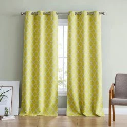 HLC.ME Lattice Print Blackout Grommet Curtain Panels - Bright Yellow - Set Of 2 Blackout Curtains