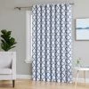 HLC.ME Lattice Print Blackout Grommet Patio Door Panel - Platinum White/Navy Blue Faux Linen Curtains