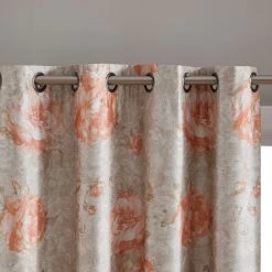 HLC.ME Layla Floral 100% Blackout Grommet Curtain Panels - Coral Orange - Set Of 2