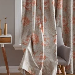 HLC.ME Layla Floral 100% Blackout Grommet Curtain Panels - Coral Orange - Set Of 2