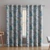 HLC.ME Layla Floral 100% Blackout Grommet Curtain Panels - Teal Blue - Set Of 2 Blackout Curtains