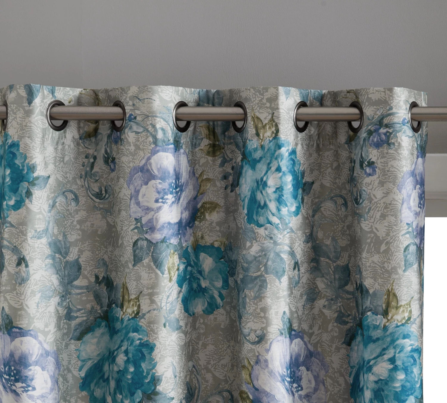 HLC.ME Layla Floral 100% Blackout Grommet Curtain Panels - Teal Blue - Set Of 2 Blackout Curtains 4 HLC.ME Layla Floral 100% Blackout Grommet Curtain Panels - Teal Blue - Set Of 2 Blackout Curtains
