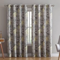 HLC.ME Layla Floral 100% Blackout Grommet Curtain Panels - Yellow - Set Of 2