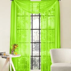 HLC.ME Sheer Curtains Lucento Sheer Rod Pocket Curtain Panels - Lime Green - Set Of 2