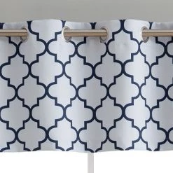 HLC.ME Lattice Print Blackout Grommet Valance - Platinum White & Navy