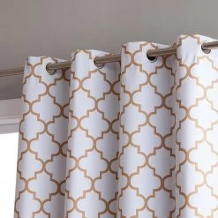 HLC.ME Lattice Print Blackout Grommet Curtain Panels - Platinum White/Gold - Set Of 2 Blackout Curtains