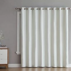 HLC.ME Faux Linen Curtains Textured Lined 100% Blackout Grommet Patio Door Panel - Ivory
