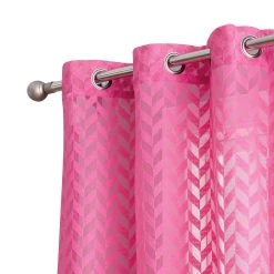 HLC.ME Herringbone Lace Sheer Rod Pocket Curtain Panels - Pink - Set Of 2