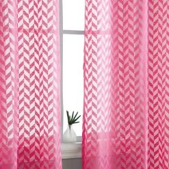 HLC.ME Herringbone Lace Sheer Rod Pocket Curtain Panels - Pink - Set Of 2