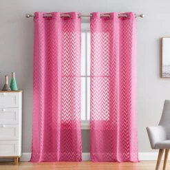 HLC.ME Herringbone Lace Sheer Rod Pocket Curtain Panels - Pink - Set Of 2