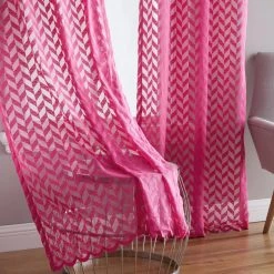 HLC.ME Herringbone Lace Sheer Rod Pocket Curtain Panels - Pink - Set Of 2