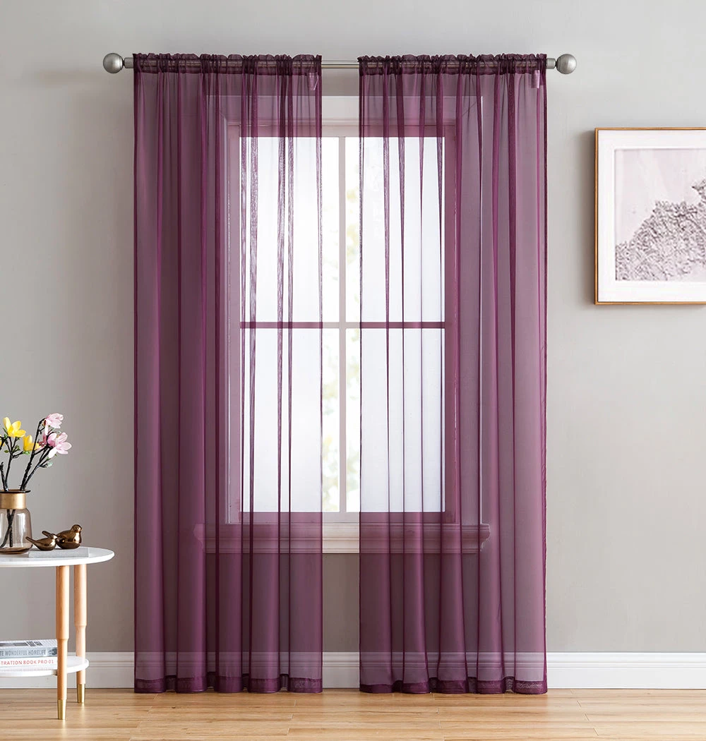 HLC.ME Sheer Curtains Lucento Sheer Rod Pocket Curtain Panels - Plum - Set Of 2 3 HLC.ME Sheer Curtains Lucento Sheer Rod Pocket Curtain Panels - Plum - Set Of 2