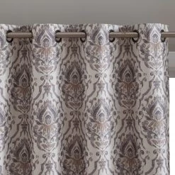 HLC.ME Verona Damask 100% Blackout Grommet Curtain Panels - Neutral - Set Of 2