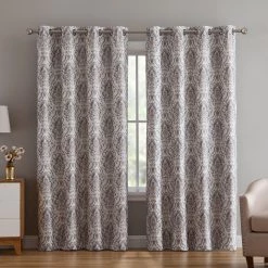 HLC.ME Verona Damask 100% Blackout Grommet Curtain Panels - Neutral - Set Of 2