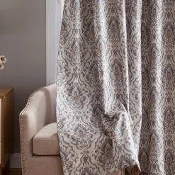 HLC.ME Verona Damask 100% Blackout Grommet Curtain Panels - Neutral - Set Of 2