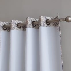 HLC.ME Verona Damask 100% Blackout Grommet Curtain Panels - Neutral - Set Of 2