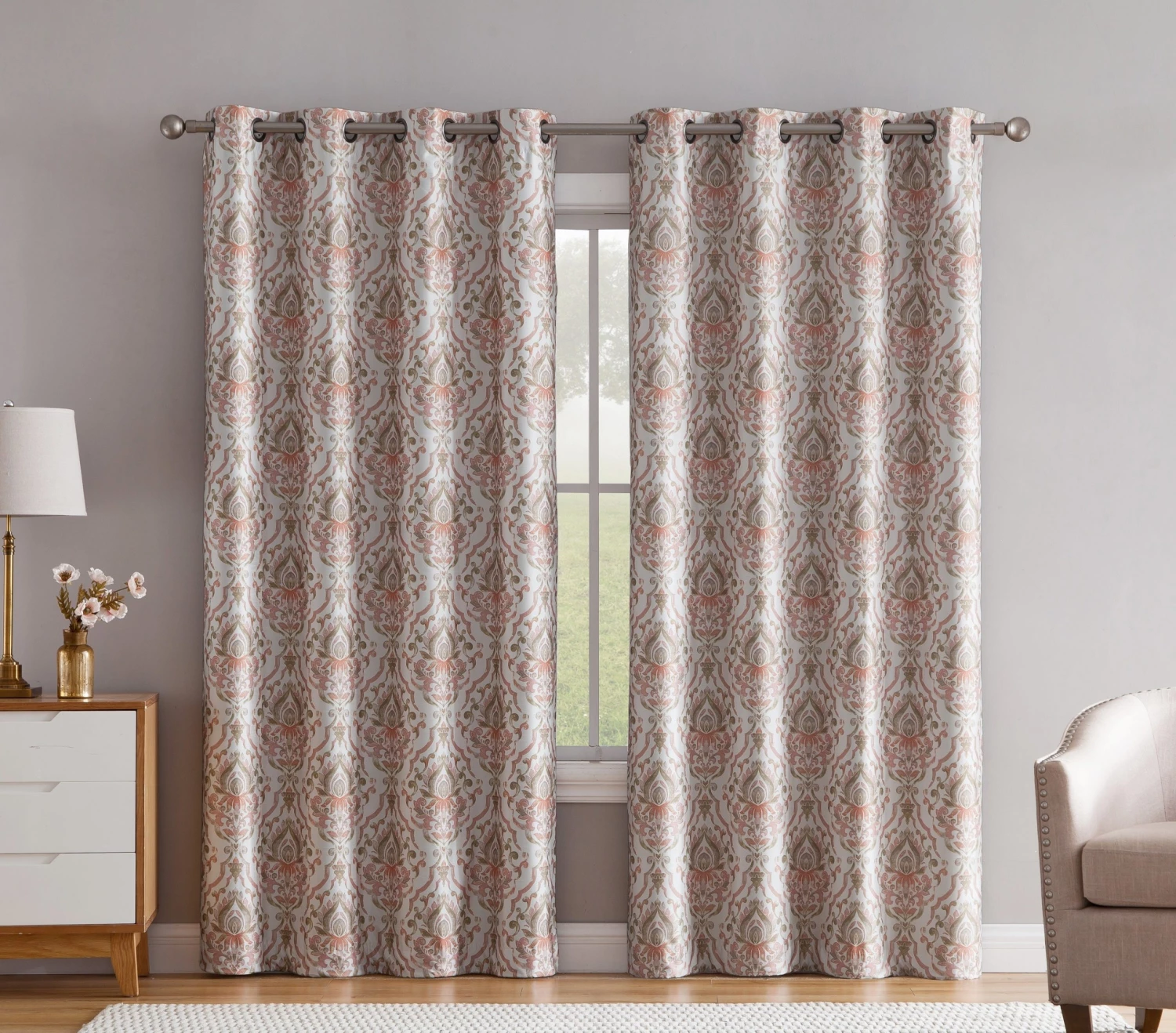 HLC.ME Blackout Curtains Verona Damask 100% Blackout Grommet Curtain Panels - Spice Red - Set Of 2 4 HLC.ME Blackout Curtains Verona Damask 100% Blackout Grommet Curtain Panels - Spice Red - Set Of 2