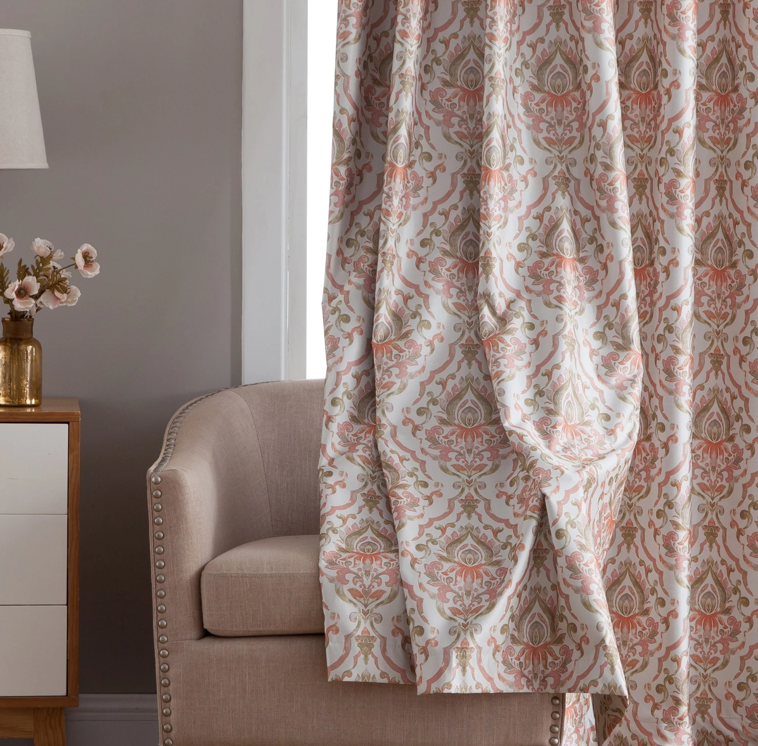 HLC.ME Blackout Curtains Verona Damask 100% Blackout Grommet Curtain Panels - Spice Red - Set Of 2 5 HLC.ME Blackout Curtains Verona Damask 100% Blackout Grommet Curtain Panels - Spice Red - Set Of 2