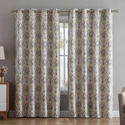 HLC.ME Blackout Curtains Verona Damask 100% Blackout Grommet Curtain Panels - Teal Blue - Set Of 2