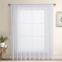 HLC.ME Lucento Sheer Rod Pocket Patio Door Panel - White Faux Linen Curtains