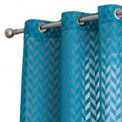 HLC.ME Herringbone Lace Sheer Rod Pocket Curtain Panels - Grey Teal - Set Of 2