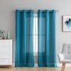 HLC.ME Herringbone Lace Sheer Rod Pocket Curtain Panels - Grey Teal - Set Of 2