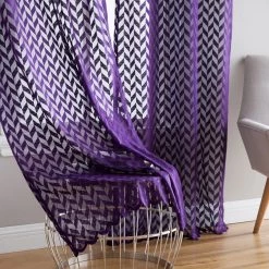HLC.ME Herringbone Lace Sheer Rod Pocket Curtain Panels - Purple - Set Of 2 Sheer Curtains