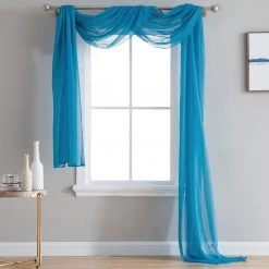 HLC.ME Lucento Sheer Window Scarf - Turquoise Sheer Curtains