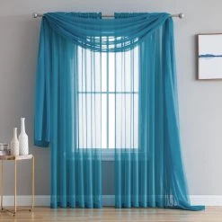 HLC.ME Lucento Sheer Window Scarf - Turquoise Sheer Curtains