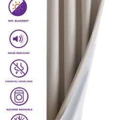 HLC.ME Textured Lined 100% Blackout Grommet Curtain Panels - Beige - Set Of 2