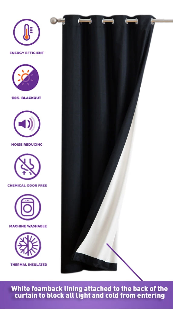 HLC.ME Textured Lined 100% Blackout Grommet Patio Door Panel - Black Faux Linen Curtains 5 HLC.ME Textured Lined 100% Blackout Grommet Patio Door Panel - Black Faux Linen Curtains