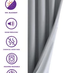 HLC.ME Textured Lined 100% Blackout Grommet Patio Door Panel - Light Grey Faux Linen Curtains