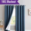 HLC.ME Textured Lined 100% Blackout Grommet Curtain Panels - Teal Blue - Set Of 2 Blackout Curtains