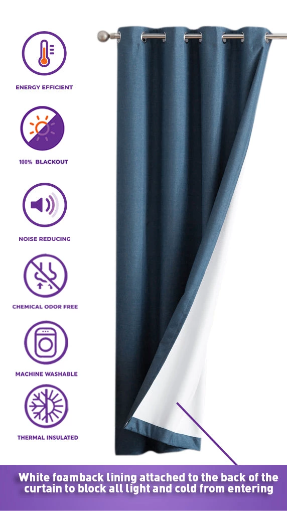 HLC.ME Textured Lined 100% Blackout Grommet Patio Door Panel - Teal Faux Linen Curtains 5 HLC.ME Textured Lined 100% Blackout Grommet Patio Door Panel - Teal Faux Linen Curtains