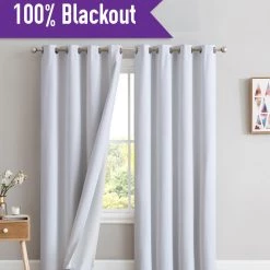 HLC.ME Textured Lined 100% Blackout Grommet Curtain Panels - White - Set Of 2