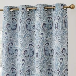 HLC.ME Paris Paisley Blackout Grommet Curtain Panels - Blue - Set Of 2