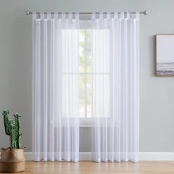 HLC.ME Sheer Curtains Lucento Sheer Tab Top Curtain Panels - White - Set Of 2