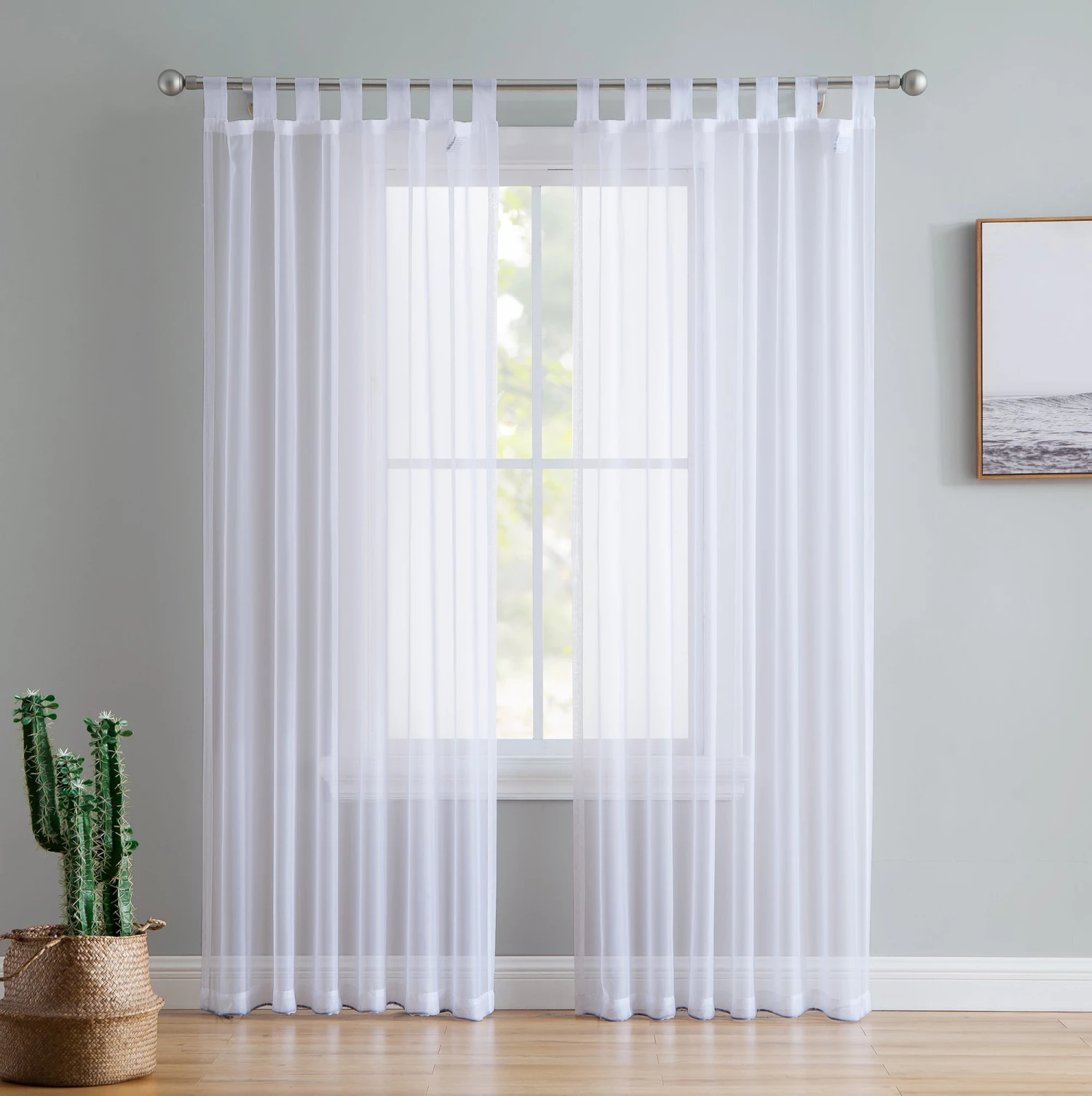 HLC.ME Sheer Curtains Lucento Sheer Tab Top Curtain Panels - White - Set Of 2 3 HLC.ME Sheer Curtains Lucento Sheer Tab Top Curtain Panels - White - Set Of 2