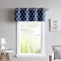 HLC.ME Lattice Print Blackout Grommet Valance - Navy Blue